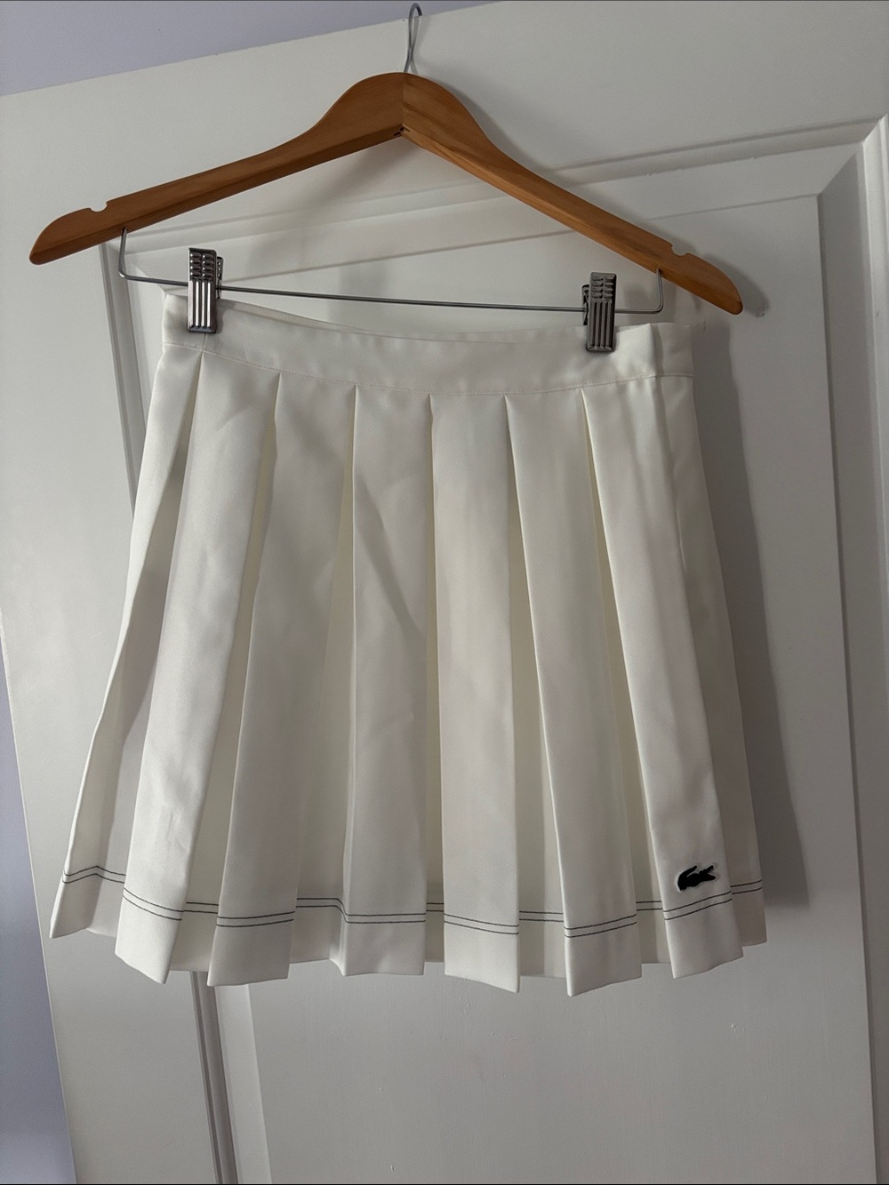 Lacoste White Pleated Skater Tennis Skirt with Contrast Stitch